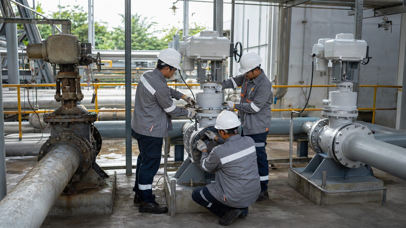Mechanical installation on site — existing condition, work in progress, completed installation